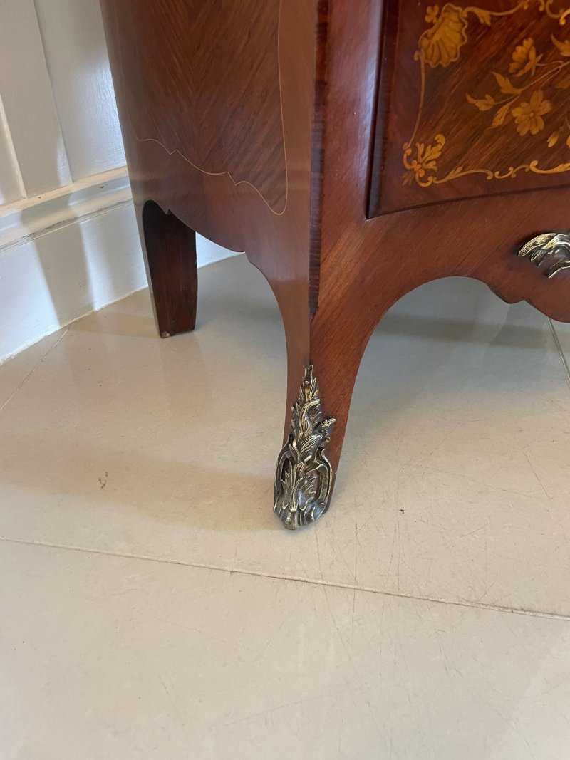 Antique Victorian French Quality Kingwood Marquetry Inlaid Marble Top Bombe Shaped Secretaire Chest - Image 18